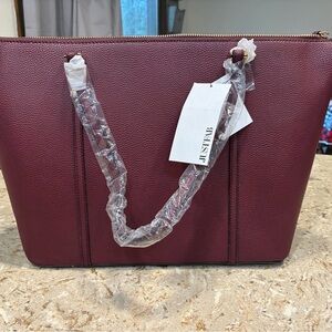 JustFab Burgundy Pebbled Tote with Gold-Tone Trim